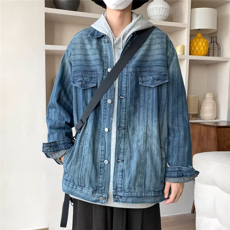 复古水洗牛仔外套男女春秋新款条纹渐变色夹克JK1009,男装夹克,星座1116A-1（原606A）