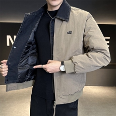 标50绒2025冬季跑量新款男士假两件老钱风翻领白鸭绒羽绒服夹克，男装夹克，电商A225