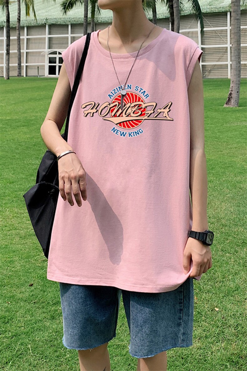 ！港风2023夏季无袖背心男加肥加大码宽松短袖T恤男BX262-P20,男装背心/马甲,电商B371