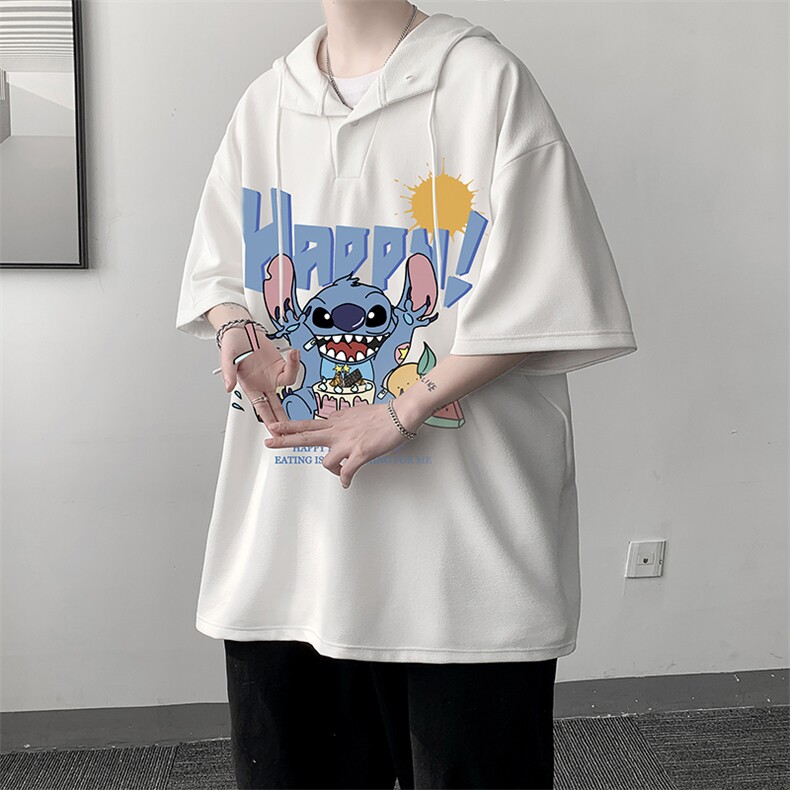 LD54077-P45连帽短袖t恤男大码胖子带帽五分袖中袖大皂风,男装T恤,电商A040