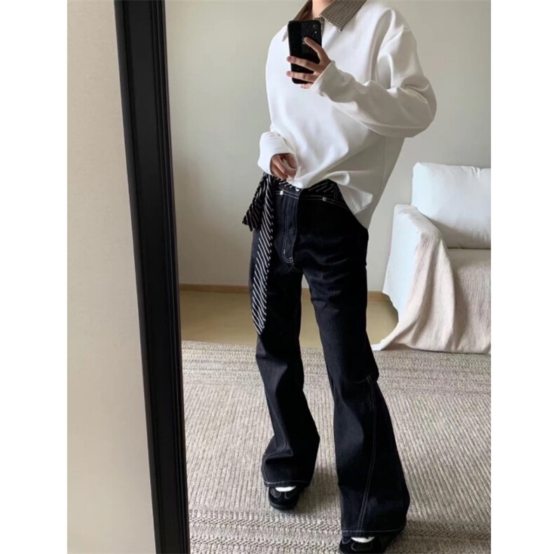 现货千鸟格拼接翻领T恤长袖上衣情侣款男女CX01-TP35,男装T恤,星座910A