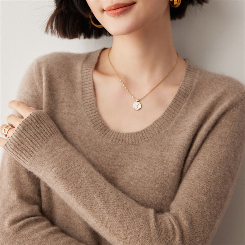 纯色打底衫女秋冬新款针织35%羊绒衫2024年秋冬季U领,女装羊绒衫,蒂暖羊绒