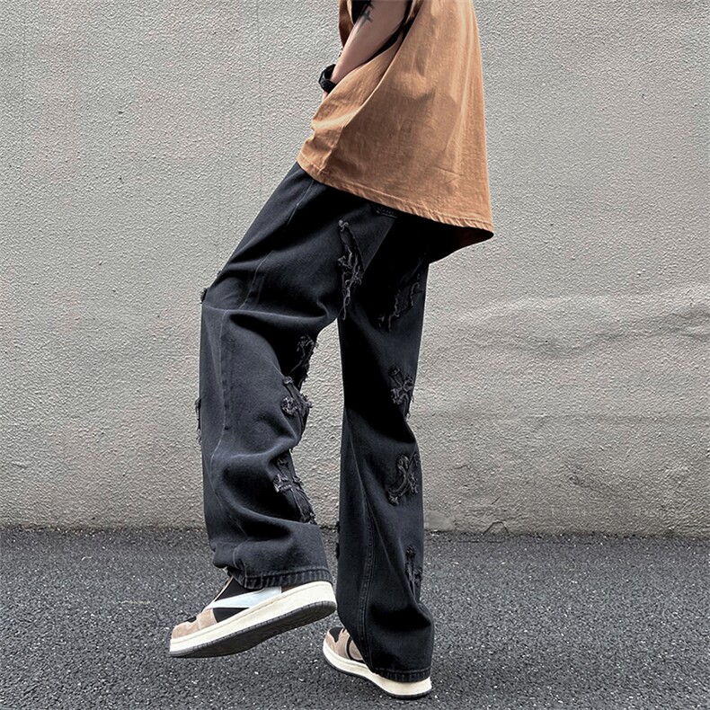 炸街牛仔裤男宽松直筒oversize裤子高街ins潮牌阔腿裤NK940-P45,男装牛仔裤,星座1008-1