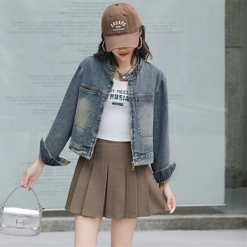 2025春季新款圆领拉链复古牛仔短外套女宽松显瘦短款夹克上衣洋气,女装牛仔外套,美拉德工厂直营店