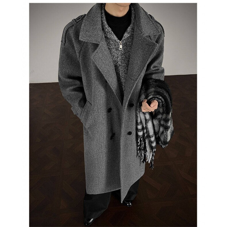 GM5493P135日系懒慵宽松毛呢大衣男女翻领加厚长款呢子大衣，男装毛呢大衣，星座1108-5