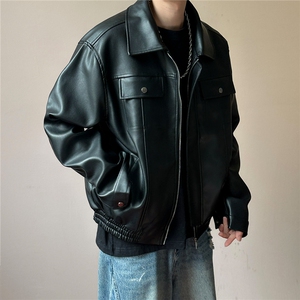 现货短款机车皮衣外套男宽松休闲痞帅皮夹克A351-AP2468-P105图片