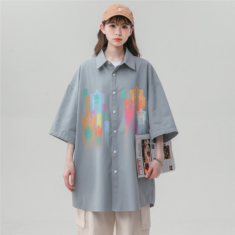 中性风新款美式夏季衬衫少女宽松潮流百搭衬衣外套S6205P35控48图片