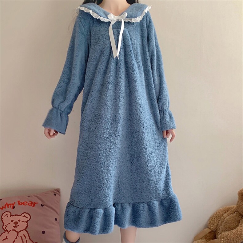 珊瑚绒睡裙睡衣女秋冬季加厚法兰绒可爱可外穿家居服，睡衣套装，潮品会