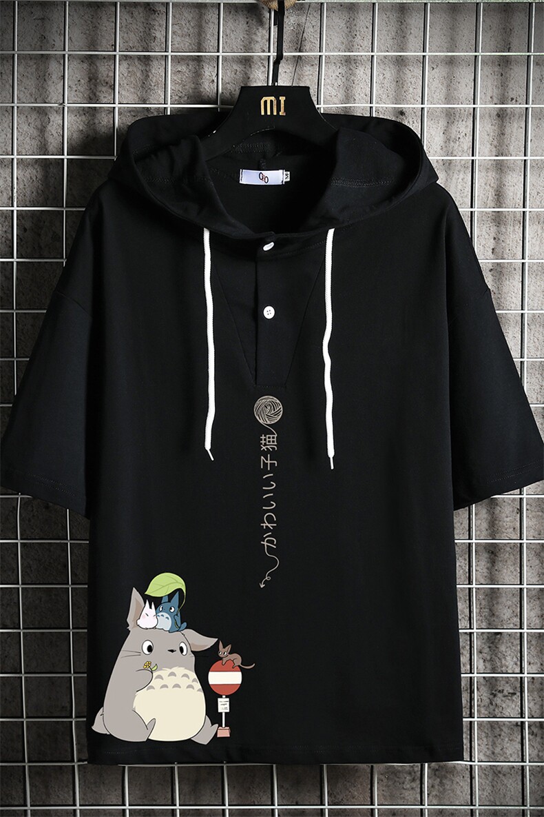 LD54152-P45连帽短袖t恤男大码胖子带帽五分袖中袖网格挂拍,男装T恤,电商A040A