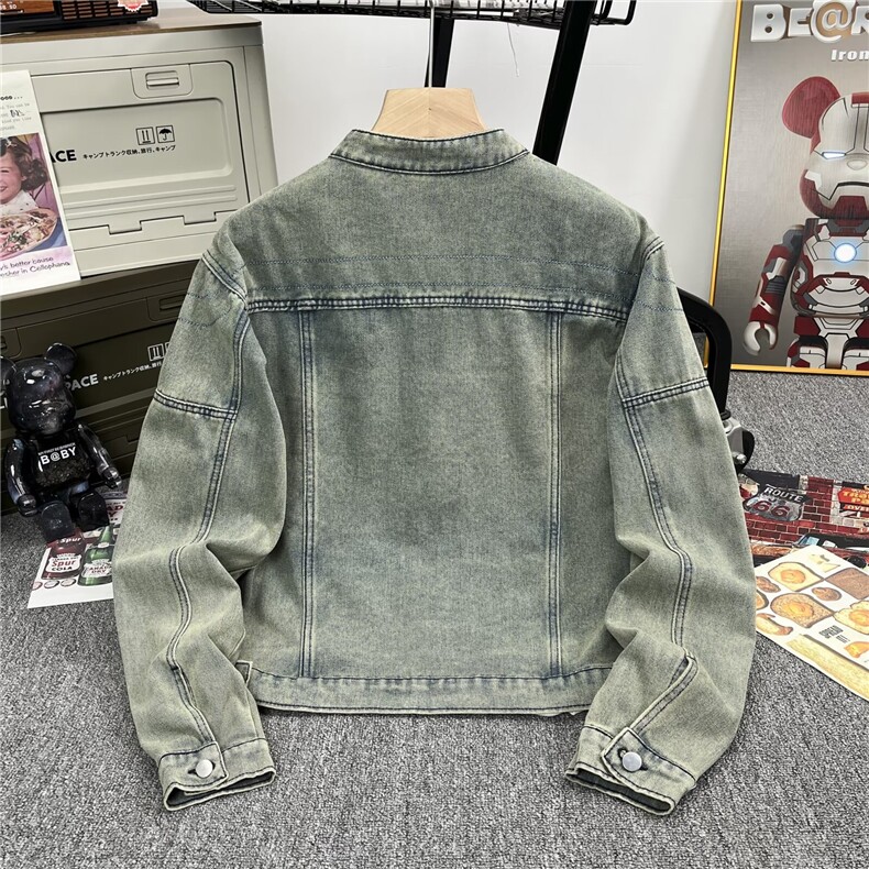 做旧水洗垫肩短款拼接牛仔外套男士复古金属拉链设计夹克A051/P75,男装夹克,星座506B