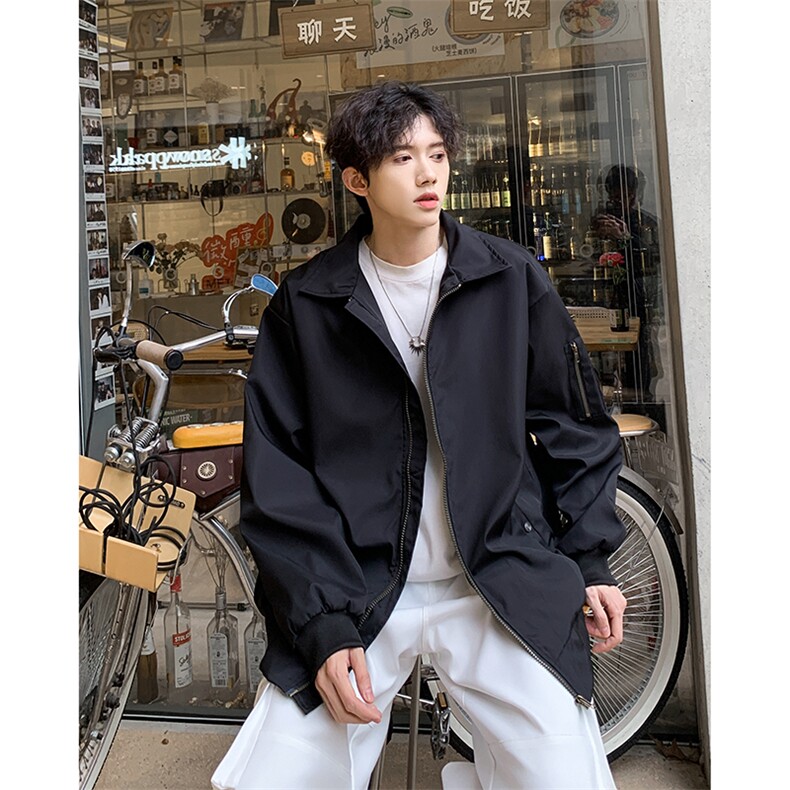 藏青色美式复古vibe外套男款春秋季短款cleanfit飞行员夹克棒球服图片