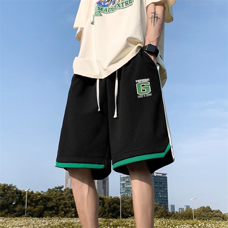 夏季华夫格美式高街宽松大码运动五分短裤货号DK62P45,男装休闲裤,电商A063