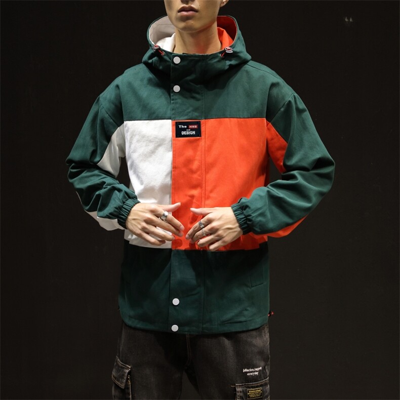 大货情侣装拼色2021春新日系大码撞色拼接外套男连帽夹克J925-P85,男装夹克,星座311A