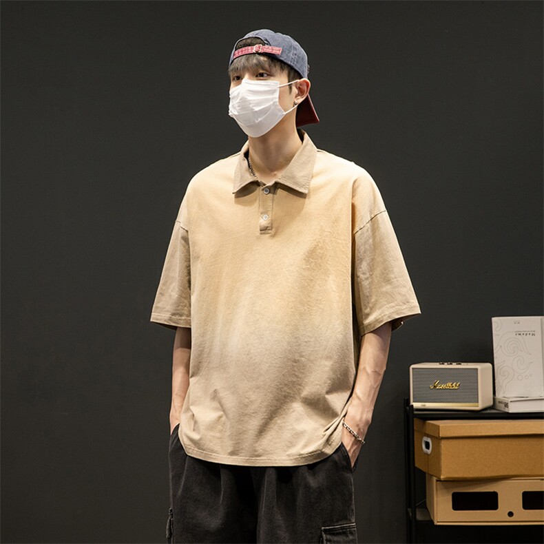 抖音品质2023夏季大码短袖polo衫男休闲水洗渐变T恤XP77066-P45,男装Polo衫,电商A042