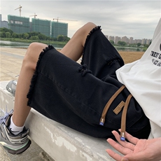 美式破洞牛仔短裤男夏季ins宽松直筒五分裤潮牌毛边中裤D9122-p30，男装牛仔裤，星座1008