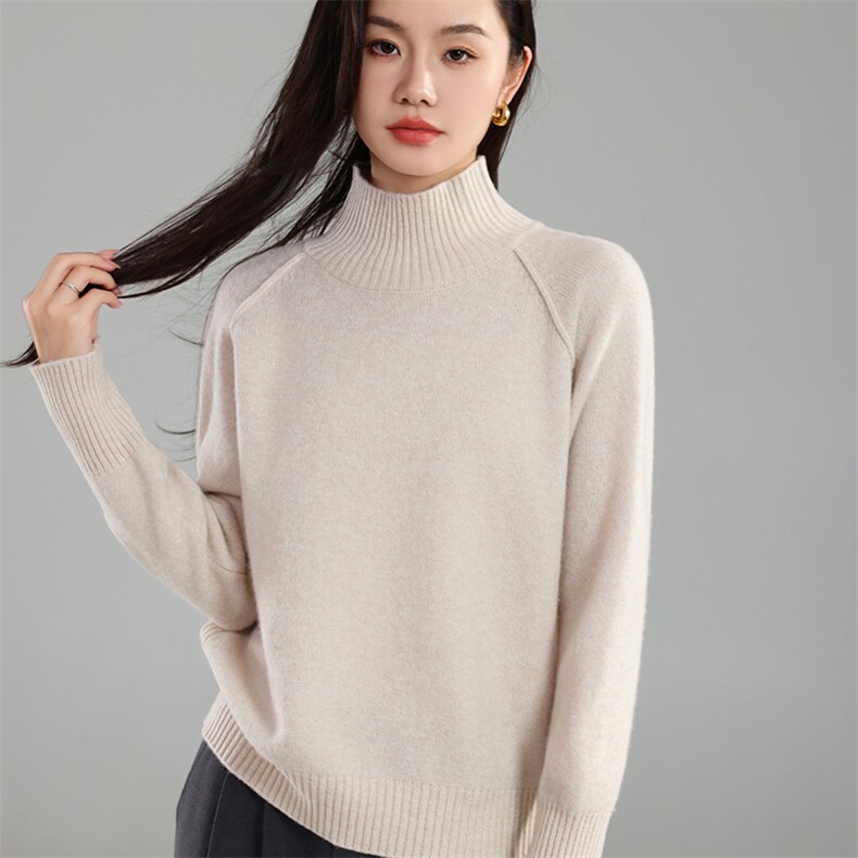 2025年秋季新款纯色高领针织上衣休闲时尚，女装针织衫/毛衣，奢优羊绒