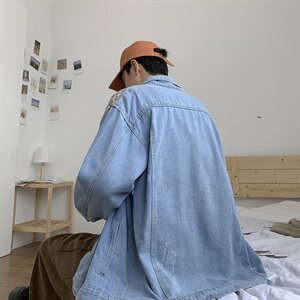 秋冬 新品港风宽松牛仔衣潮款印花男牛仔夹克外套P50图片