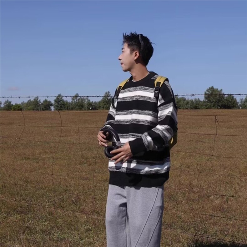 秋冬重磅撞色条纹印花圆领卫衣男美式原宿风宽松百搭潮流长袖T恤,男装T恤,星座506A