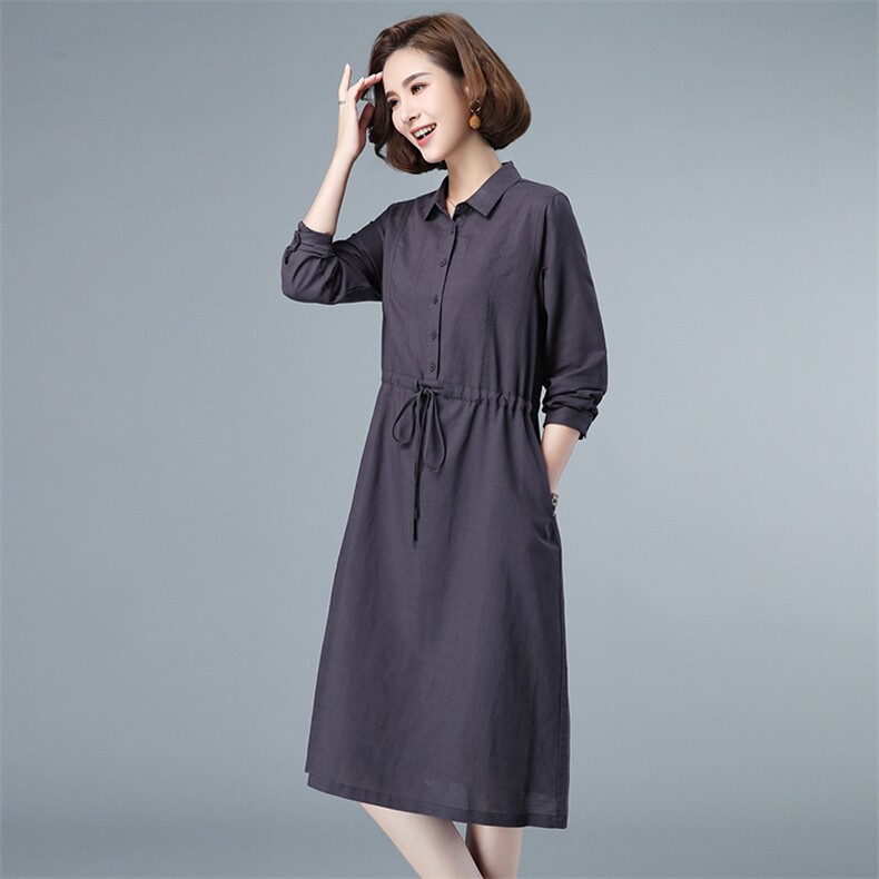 2021春秋季长袖气质显瘦百搭时尚减龄连衣裙中长款,女装连衣裙,独衣靓