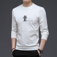 春秋季2023新款印花薄卫衣圆领宽松免烫中年商务休闲男士上衣，男装卫衣，电商B212（原钱塘6029）