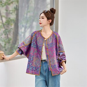 中古风女士真丝宋锦提花外套高端大方图片