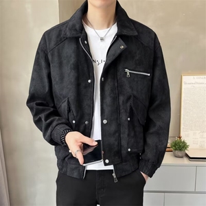 棕色做旧皮衣外套男痞帅设计感小众情侣休闲翻领夹克 JK8896图片