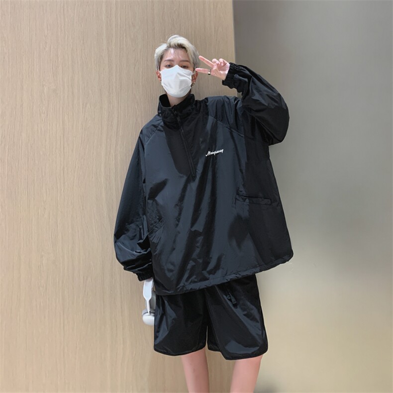 防晒套装男韩版潮流字母刺绣高街帅气2023新款五分裤夏W4922-P50,男装休闲套装,星座412-3