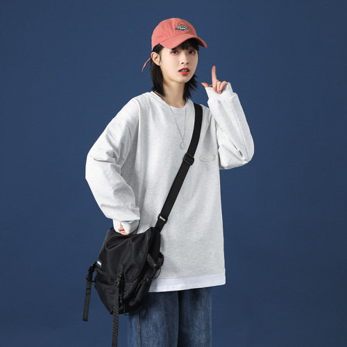 21秋季款中性假两件长袖T恤女宽松落肩袖衬衫DS-A160-1-T104-P35,男装T恤,电商C323-1