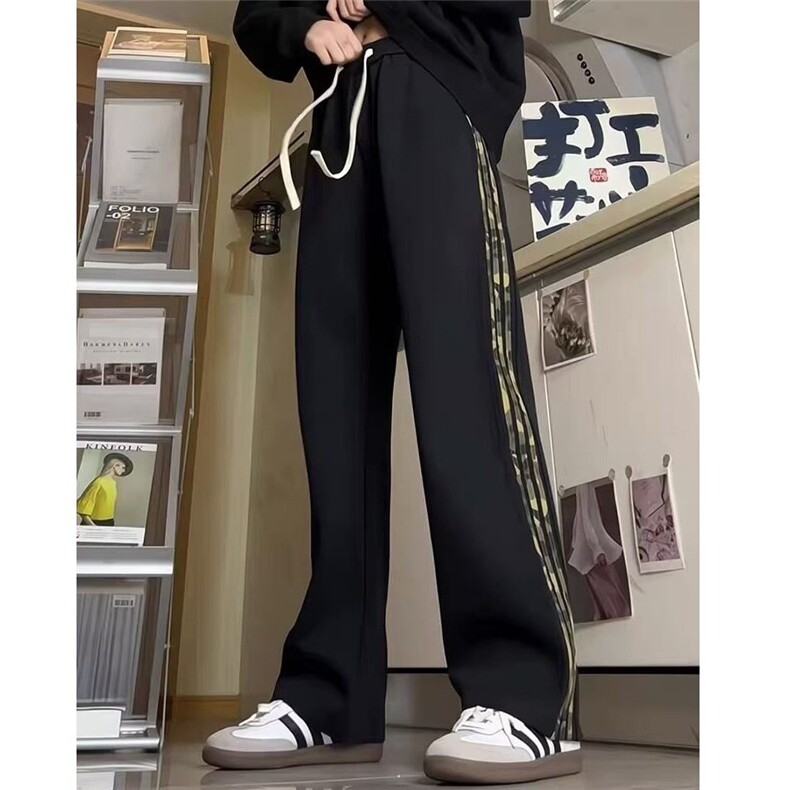 白花灰拼接三条杠运动卫裤男款秋季重磅迷彩条纹裤子美式休闲长裤,男装休闲裤,星座410-7