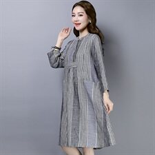 2021年春季连衣裙百搭条纹时尚简约时尚长袖，女装连衣裙，小林双子