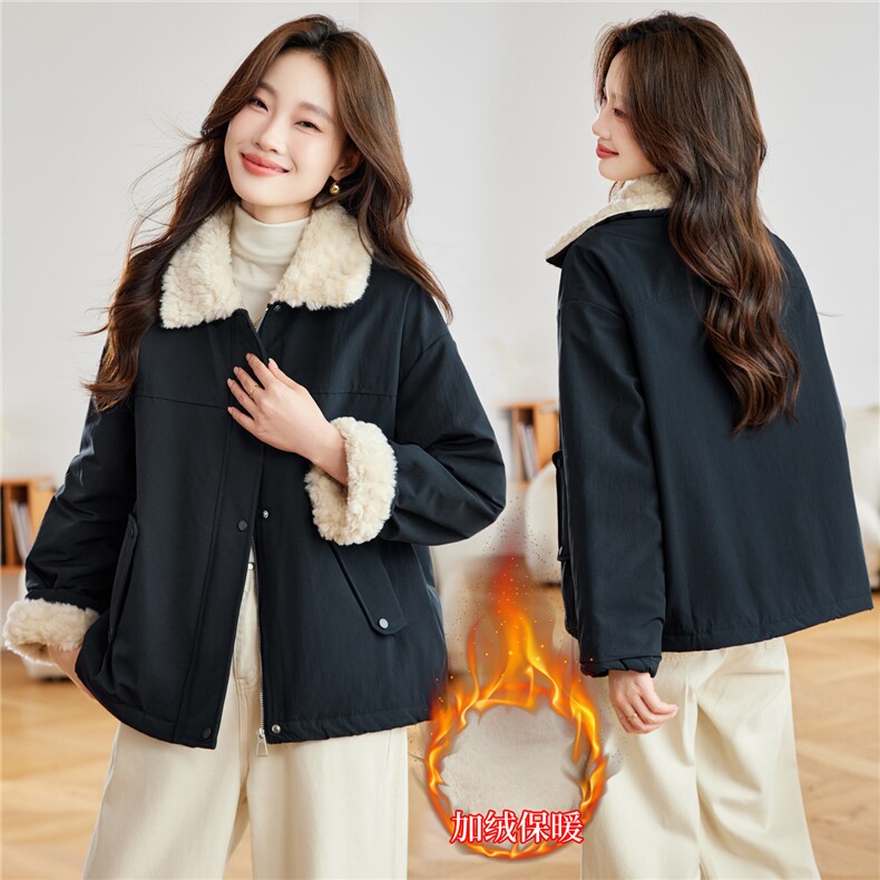 2025冬装新款简约时尚皮毛一体外套，女装毛呢外套，依倍林
