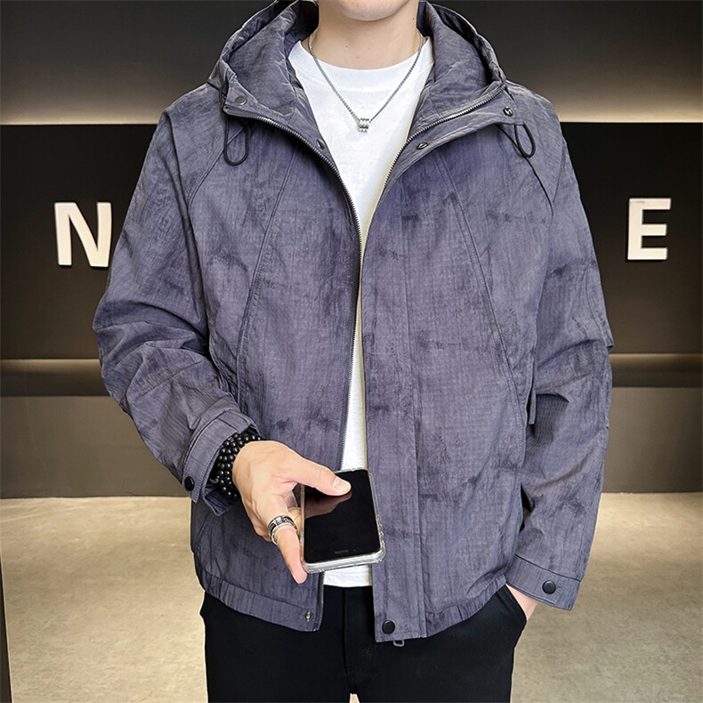 86817-P128-M-3XL店主风秋季新款男士连帽渲染特殊面料休闲夹克男,男装夹克,电商B255