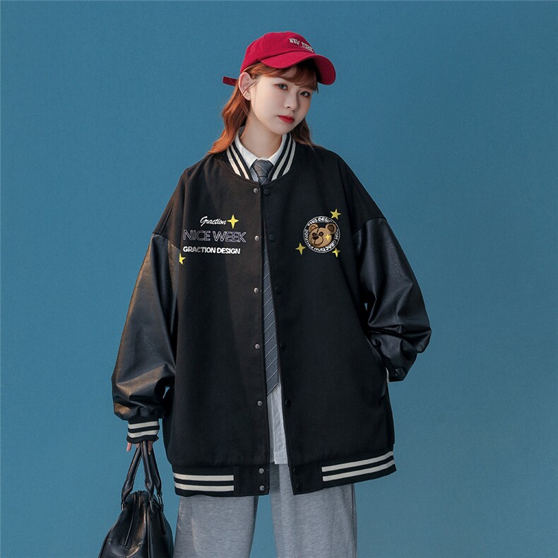 22秋冬新品设计感趣味印花PU皮棒球服夹克外套G643P85控108,男装夹克,A247A