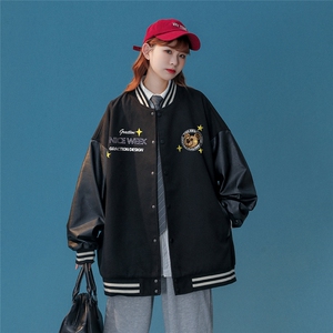 22秋冬新品设计感趣味印花PU皮棒球服夹克外套G643P85控108图片