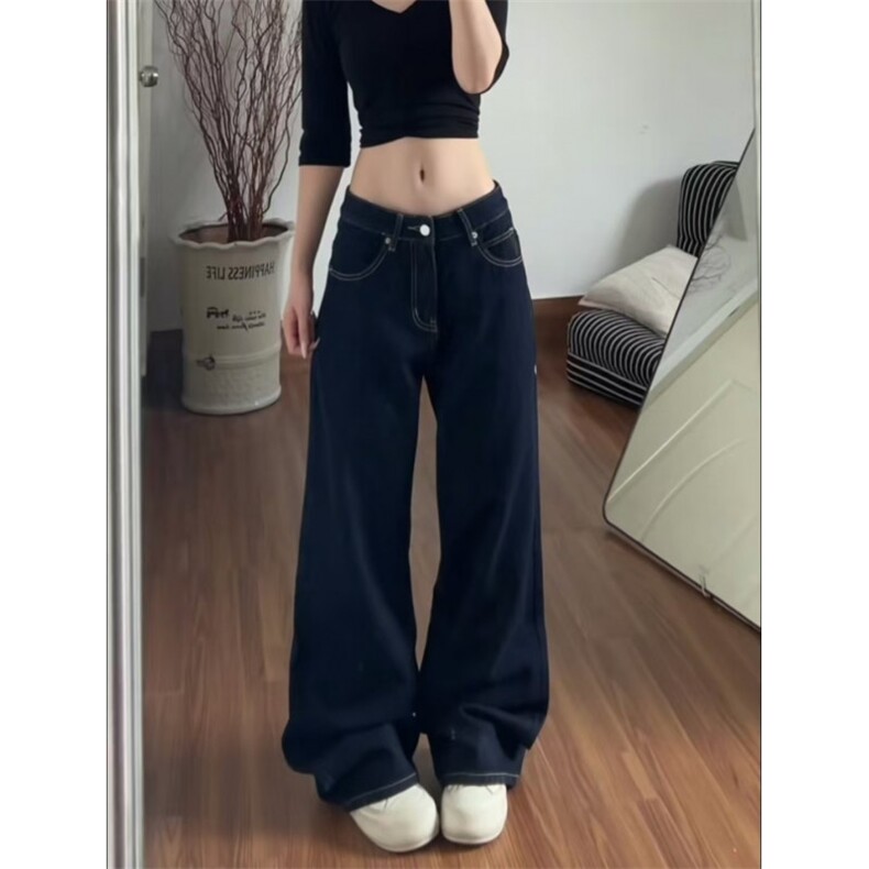 美式复古水洗字母刺绣牛仔裤男女宽松潮流时尚秋冬阔腿ZN001 P51图片