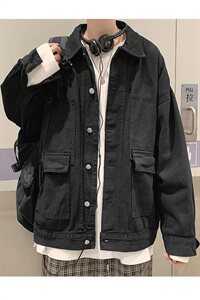 港风秋季工装百搭牛仔夹克男女韩版宽松中性牛仔衣外套 JK205/P60图片
