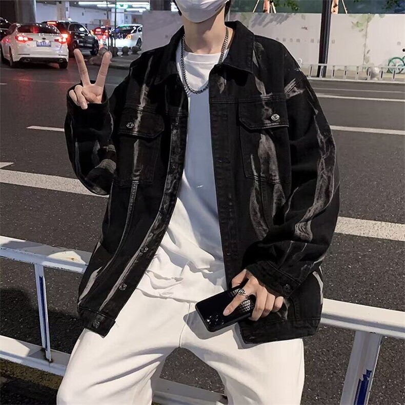 F680P68复古牛仔外套男款痞帅扎染男生牛仔衣高级感工装夹克2025,男装夹克,星座512-6