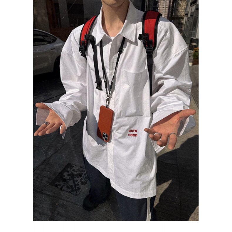 C316CS8535P58春装新款长袖白色衬衫宽松刺绣时尚百搭衬衣，男装衬衫，电商C316