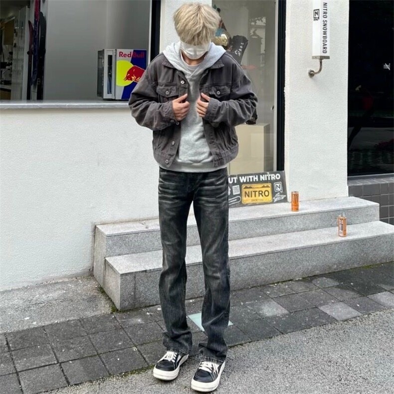 W11065-P48网图现货春季新款美式高街复古水洗黑灰色弹力牛仔裤,男装牛仔裤,星座1608