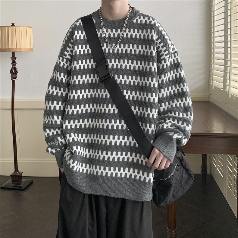 抖音现货 2025男冬季圆领毛衣宽松套头针织衫D329-QM805-P78控98图片