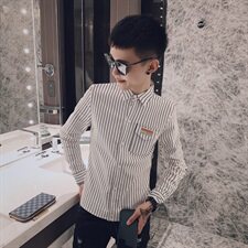 秋季条纹弹力长袖修身衬衫社会精神小伙潮男衬衣C301B-CS06特，男装衬衫，电商C301B