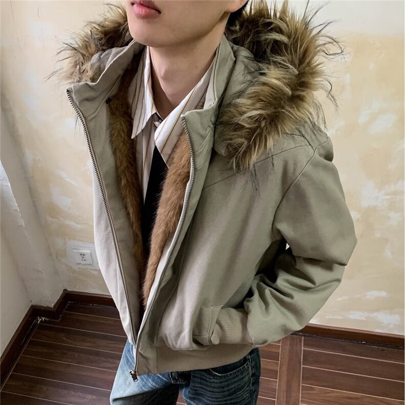 2025冬季新款美式复古座山雕短款连帽毛领棉服男冬派克服棉衣外套,男装棉衣,星座506A