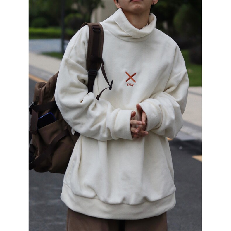 摇粒绒大码刺绣半高领加厚保暖打底衫长袖T恤W4160-P32【特价】,男装T恤,电商A007
