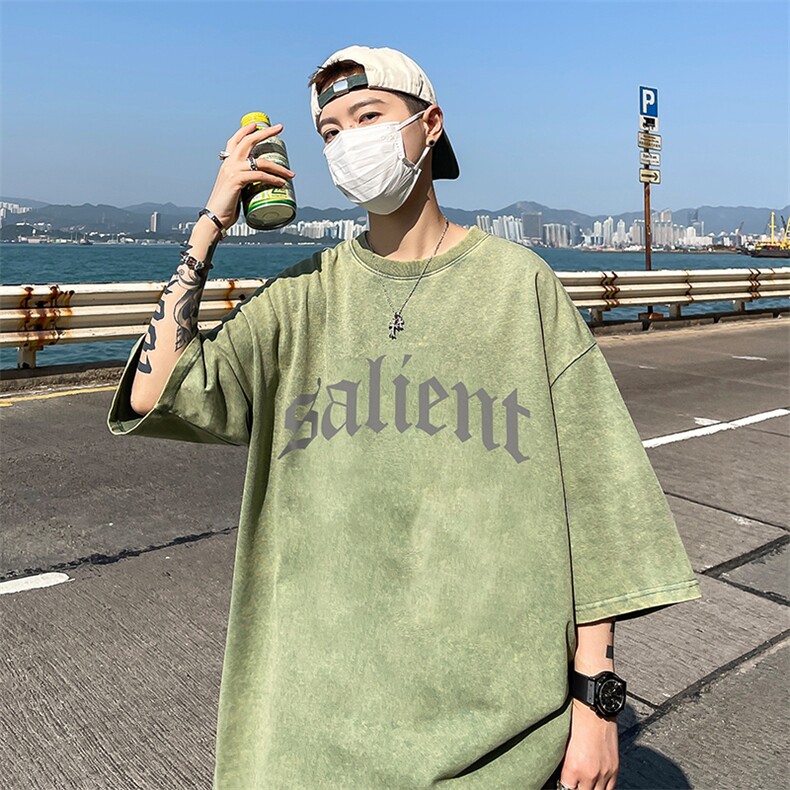 B239-1130-P38欧美式天使雕像印花复古水洗做旧落肩袖短袖T恤,男装T恤,星座514-2(原B239)