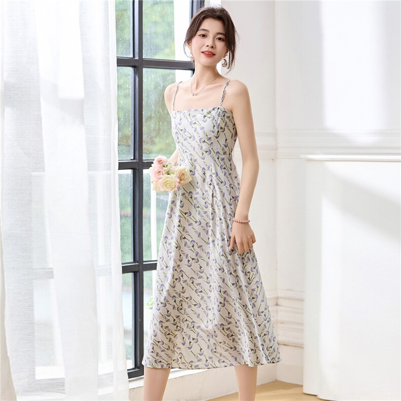 真丝吊带裙女夏季2025新款显瘦高端缎面气质女神范印花桑蚕丝裙子,女装连衣裙,阿舍尔精品