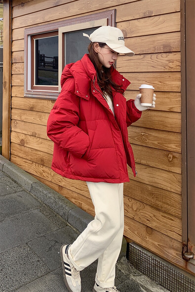 本命新年红色短款羽绒服女2024冬季新款韩系小个子时尚白鸭绒外套,女装羽绒服,辉之琳
