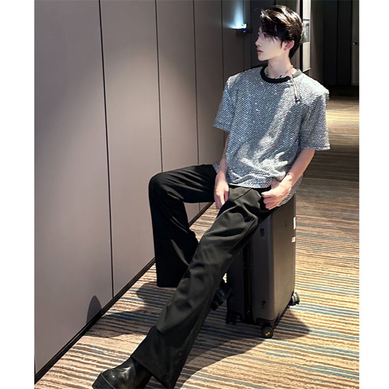 （）小众高级感炸街短袖T男拉链上衣亮闪闪垫肩潮2237-P50,男装T恤,星座910-5