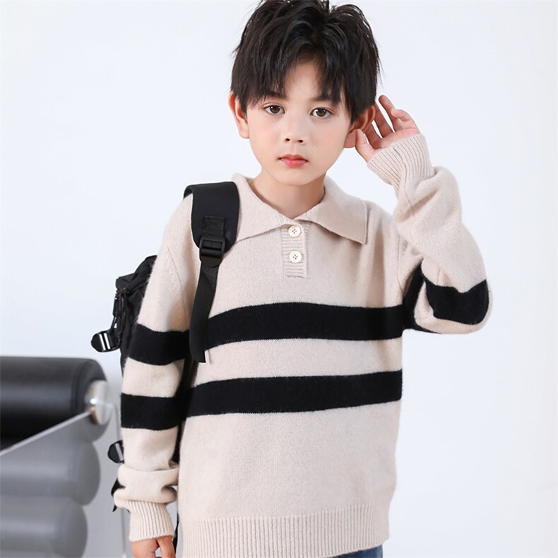 2024秋冬新款安迪绒童装七针POLO领撞色，童装卫衣/绒衫，绒颖羊绒