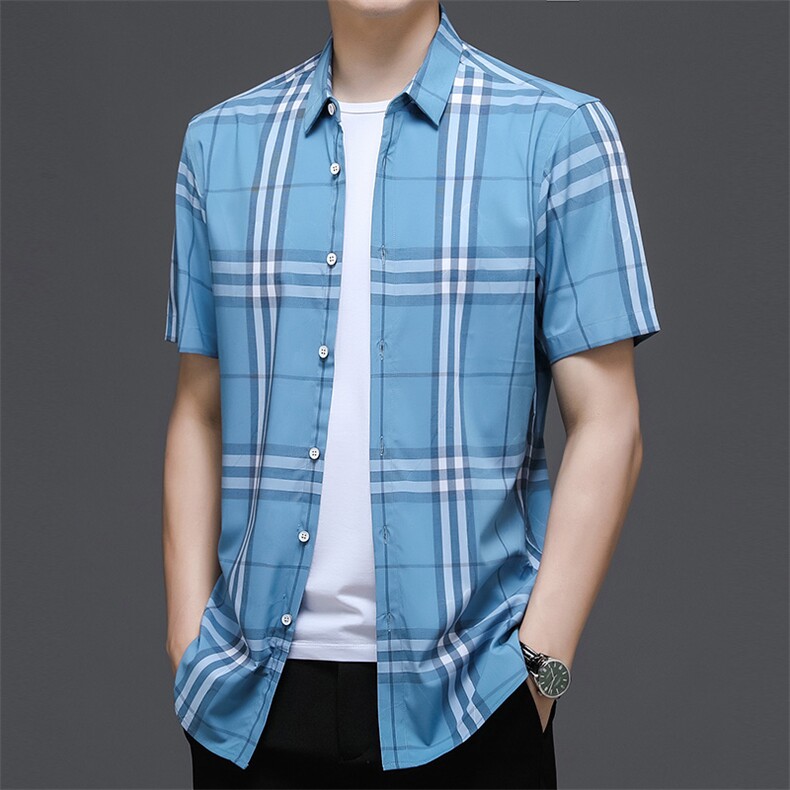 AD22102钱塘2020-3夏季男士精品格子短袖衬衫P75,男装衬衫,钱塘207-3
