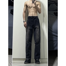 B221美式ins高街暗黑小众泥黄色休闲直筒牛仔裤LK23026-P60控78，男装牛仔裤，电商B221